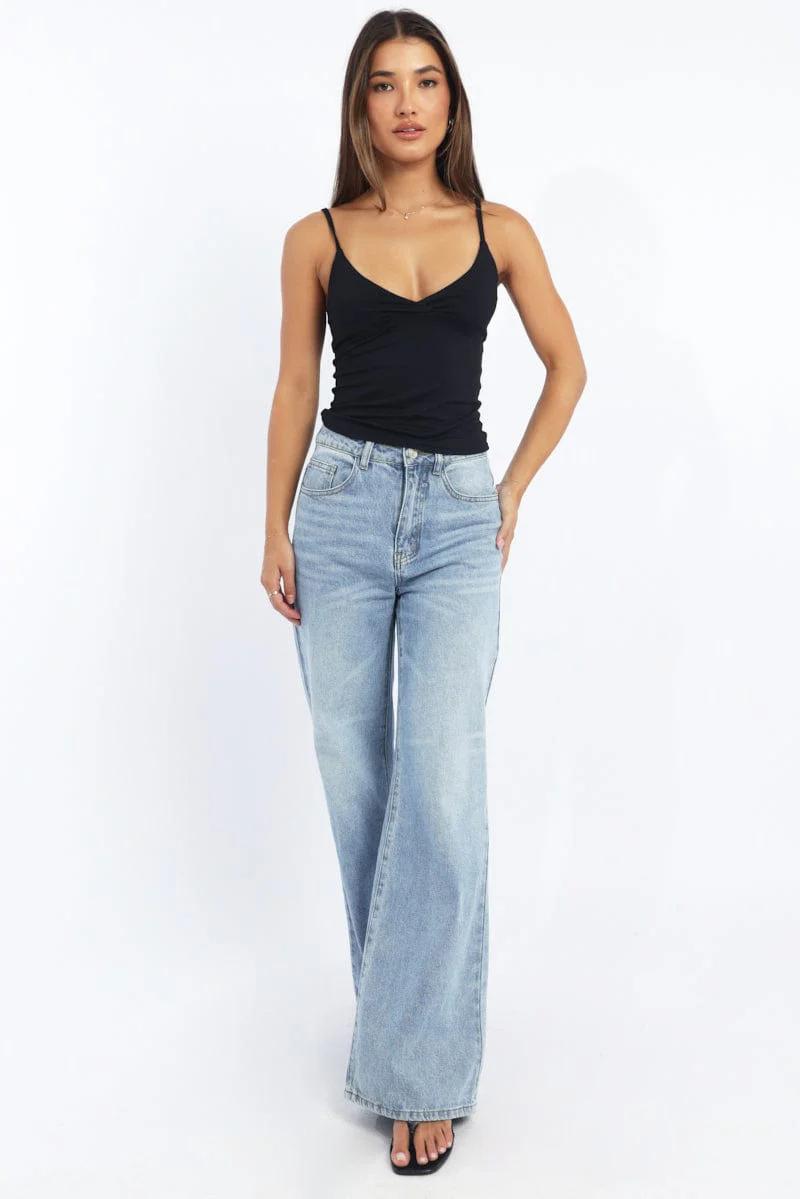 Black Supersoft Cami Top Cross Over