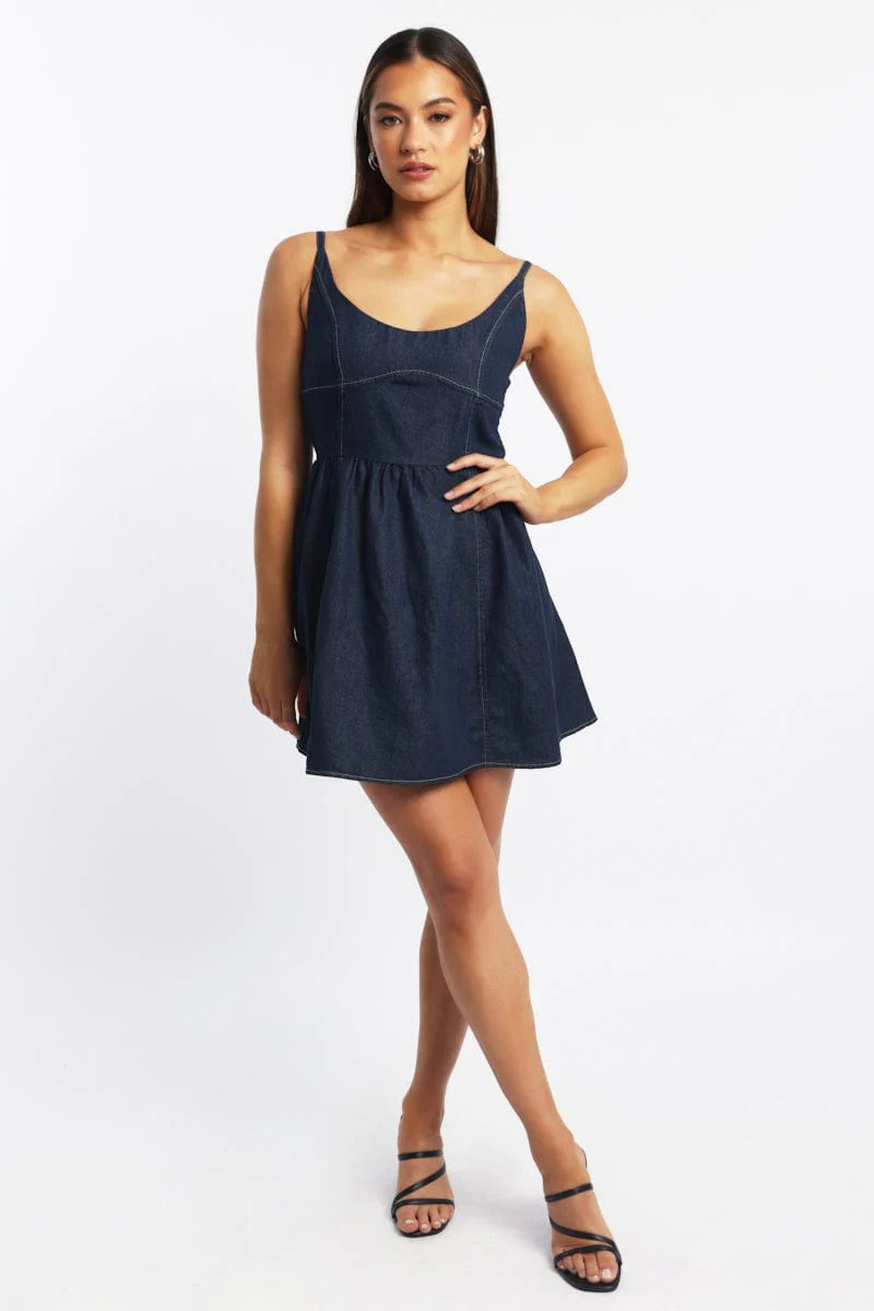 Blue Fit And Flare Dress Mini