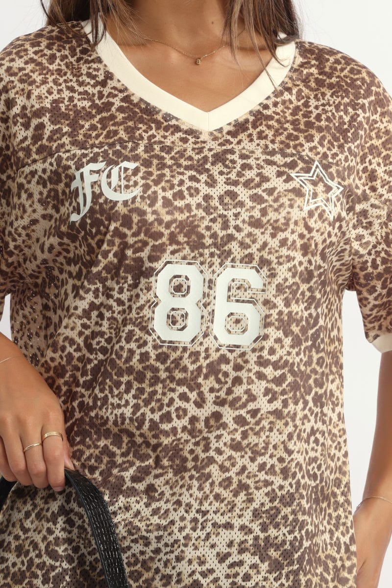 Brown Animal Print Sport Tee Short Sleeve