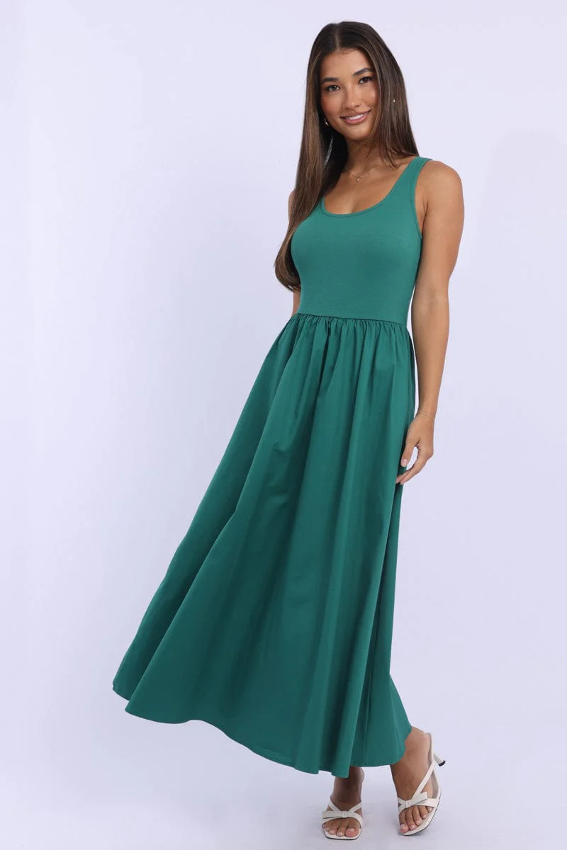 Green Midi Dress Ribbed Bodice