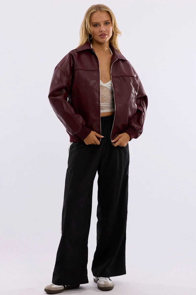 Red Bomber Jacket Faux Leather
