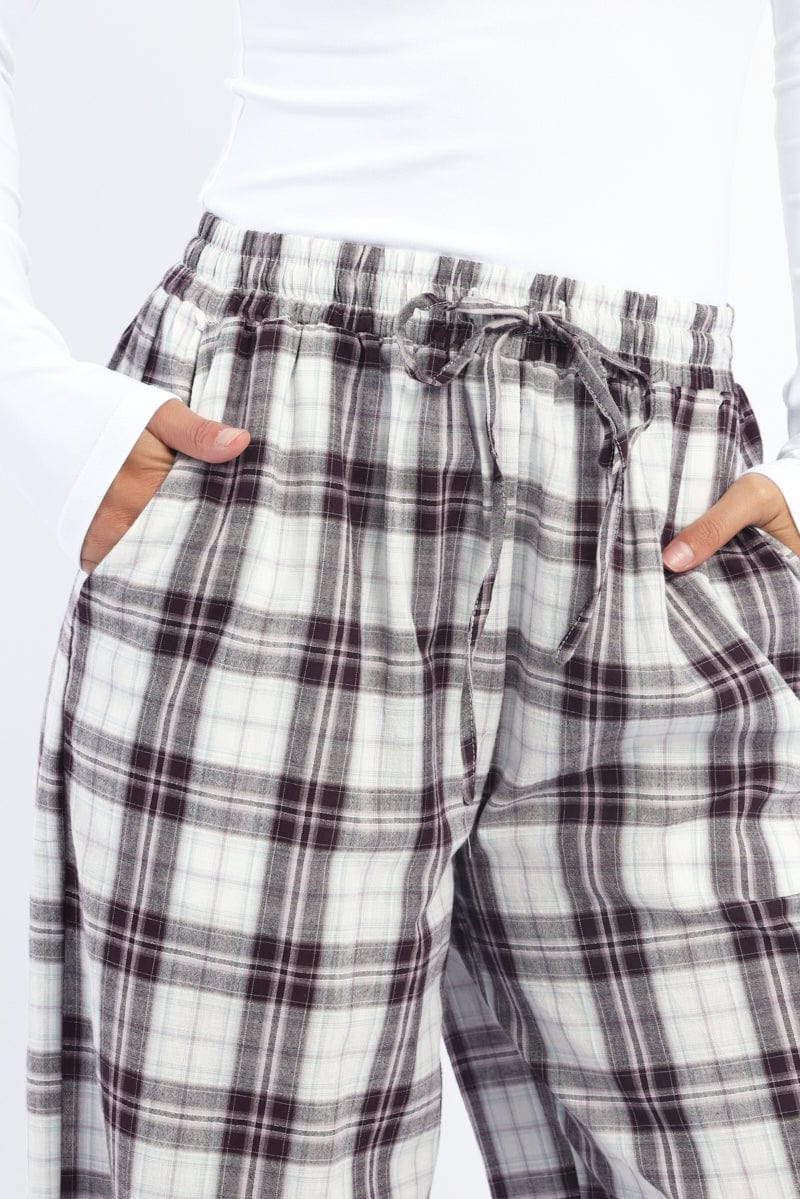 Multi Check Wide Leg Pants Elasticated Waist