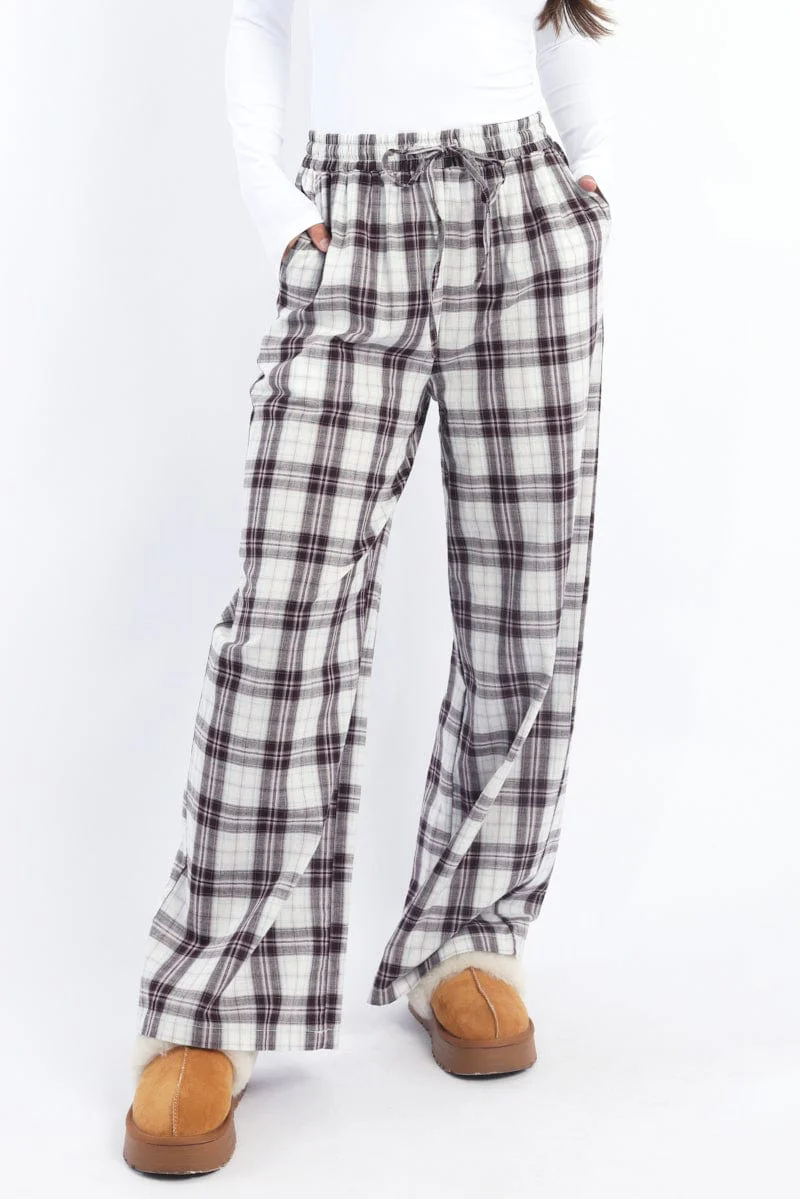 Multi Check Wide Leg Pants Elasticated Waist