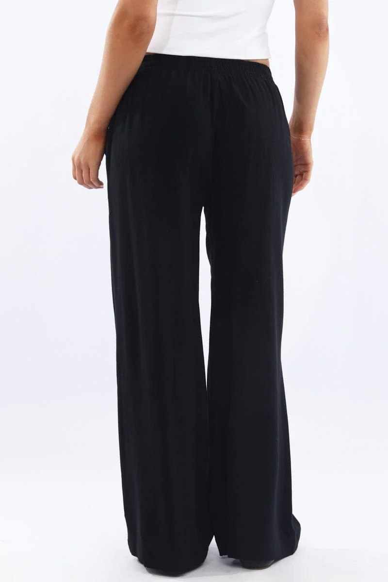 Black Wide Leg Pants Elasticated Waist