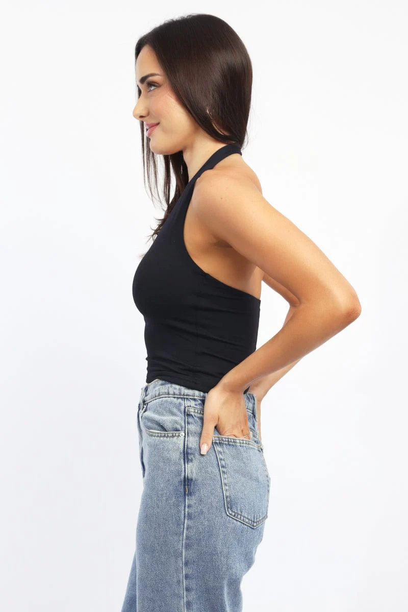 Black Supersoft Halter Neck Top