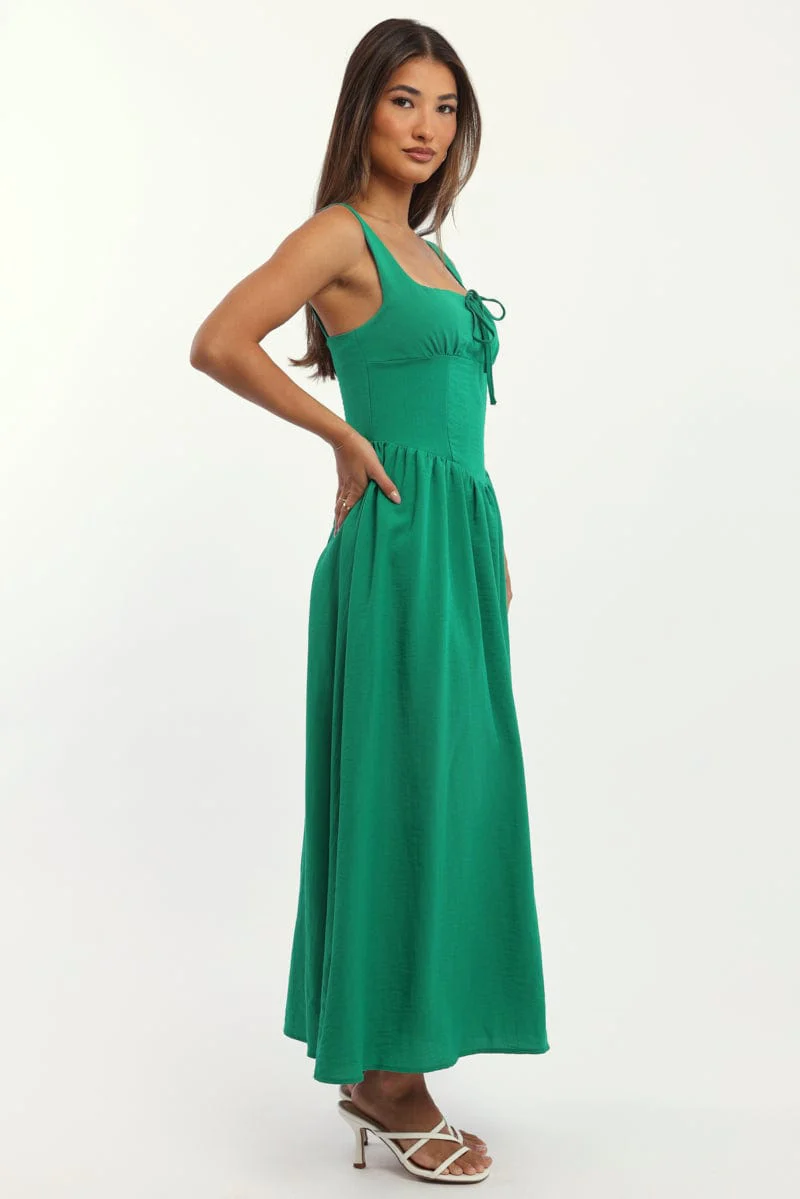 Green Midi Dress Gathered Bust