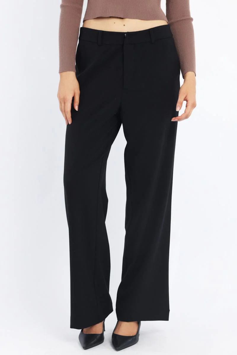 Black Wide Leg Pants Mid Rise