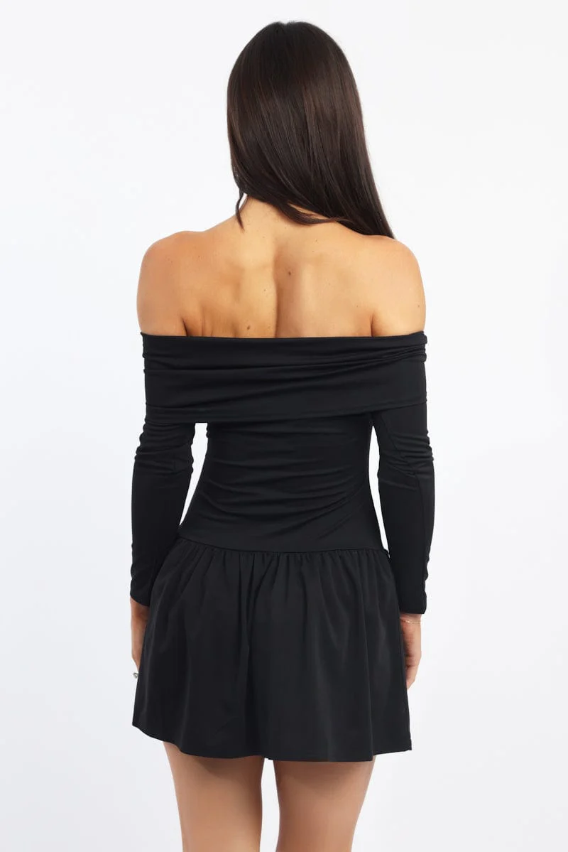 Black Off Shoulder Mini Dress