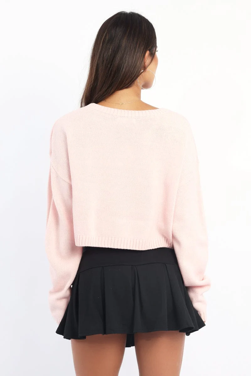Pink Knit Jumper Long Sleeve Crew Neck