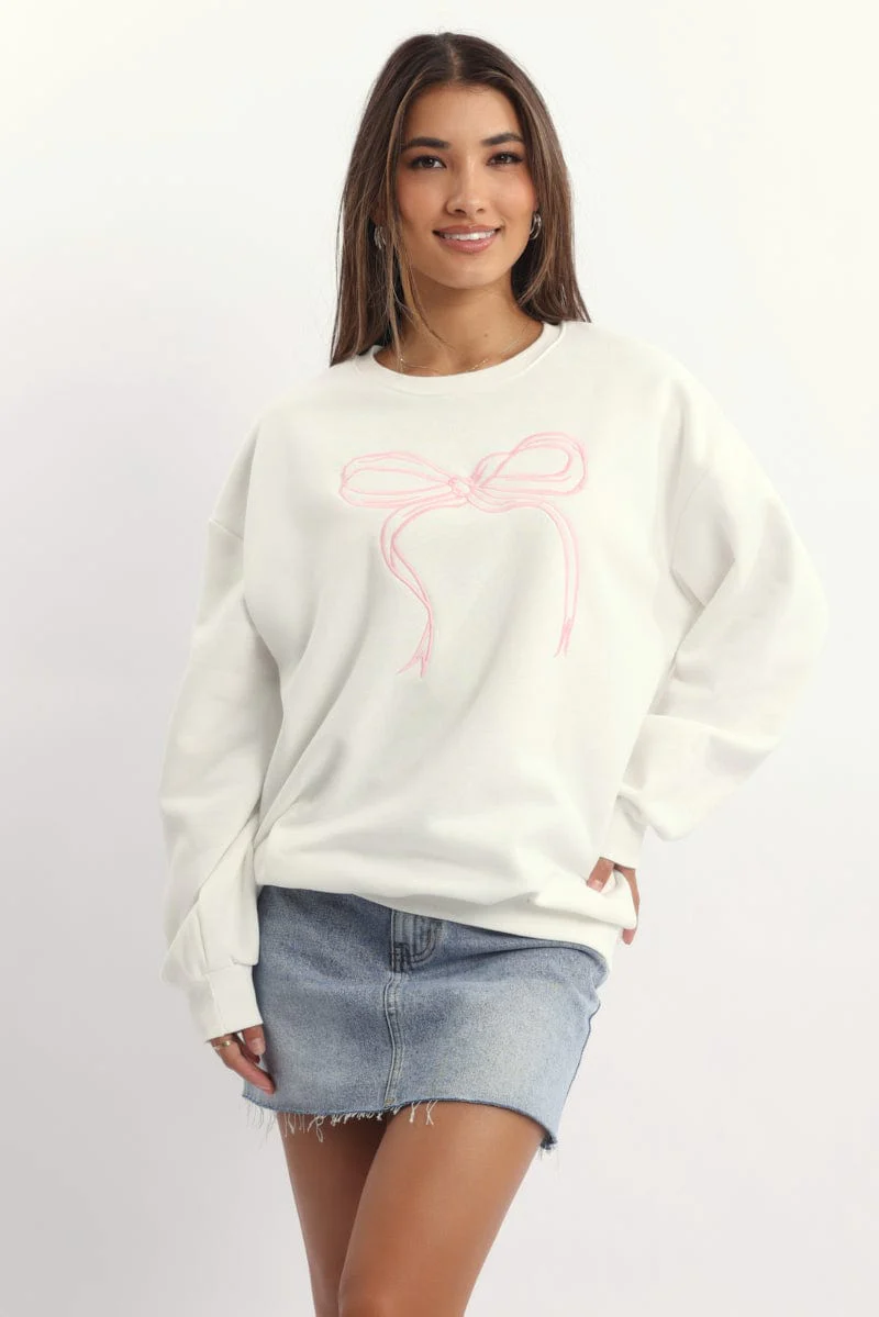 White Graphic Sweater Long Sleeve