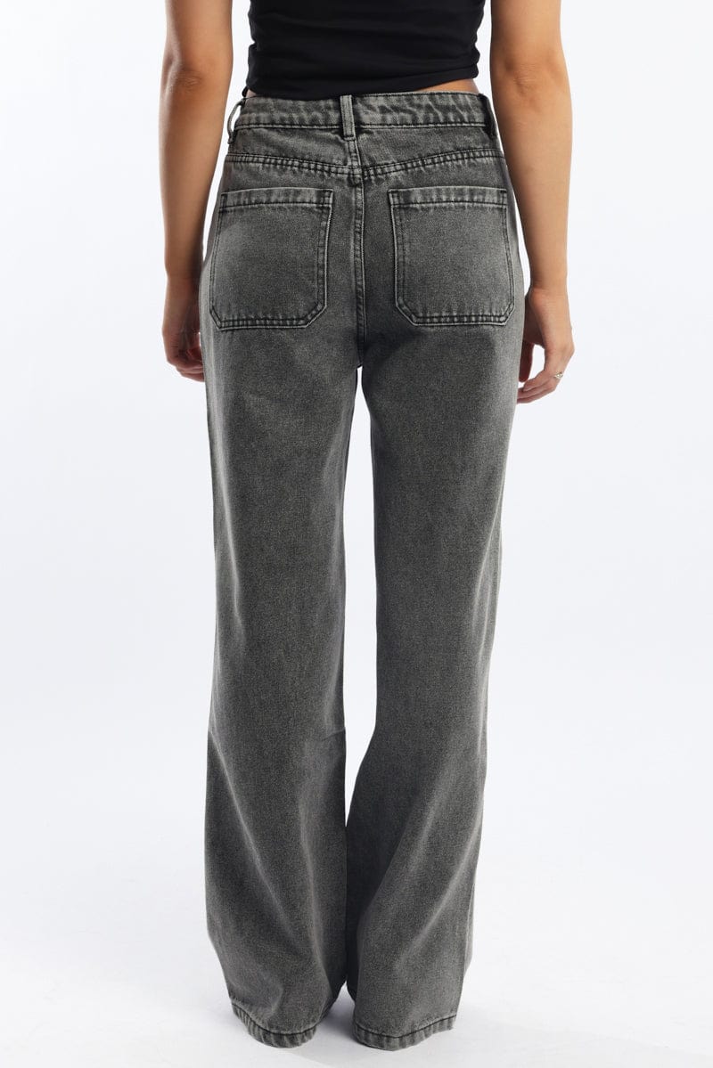 Grey Baggy Jeans Mid Rise