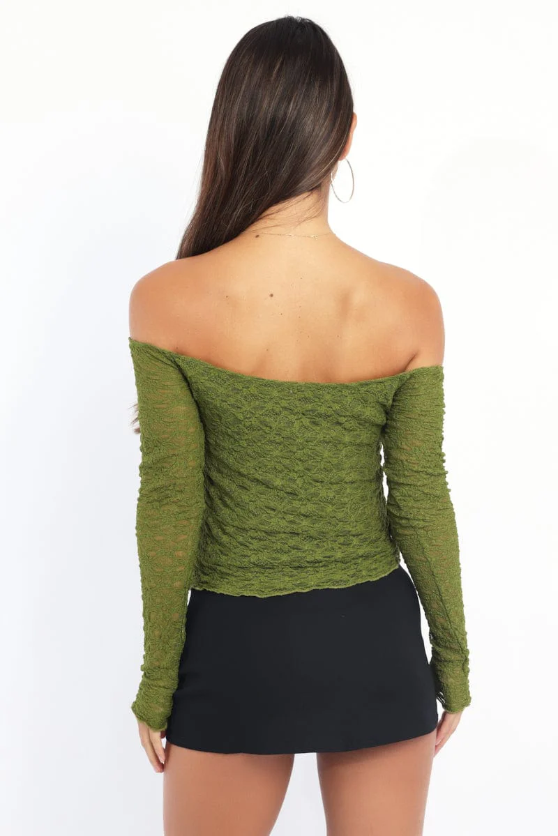 Green Off Shoulder Top Lace