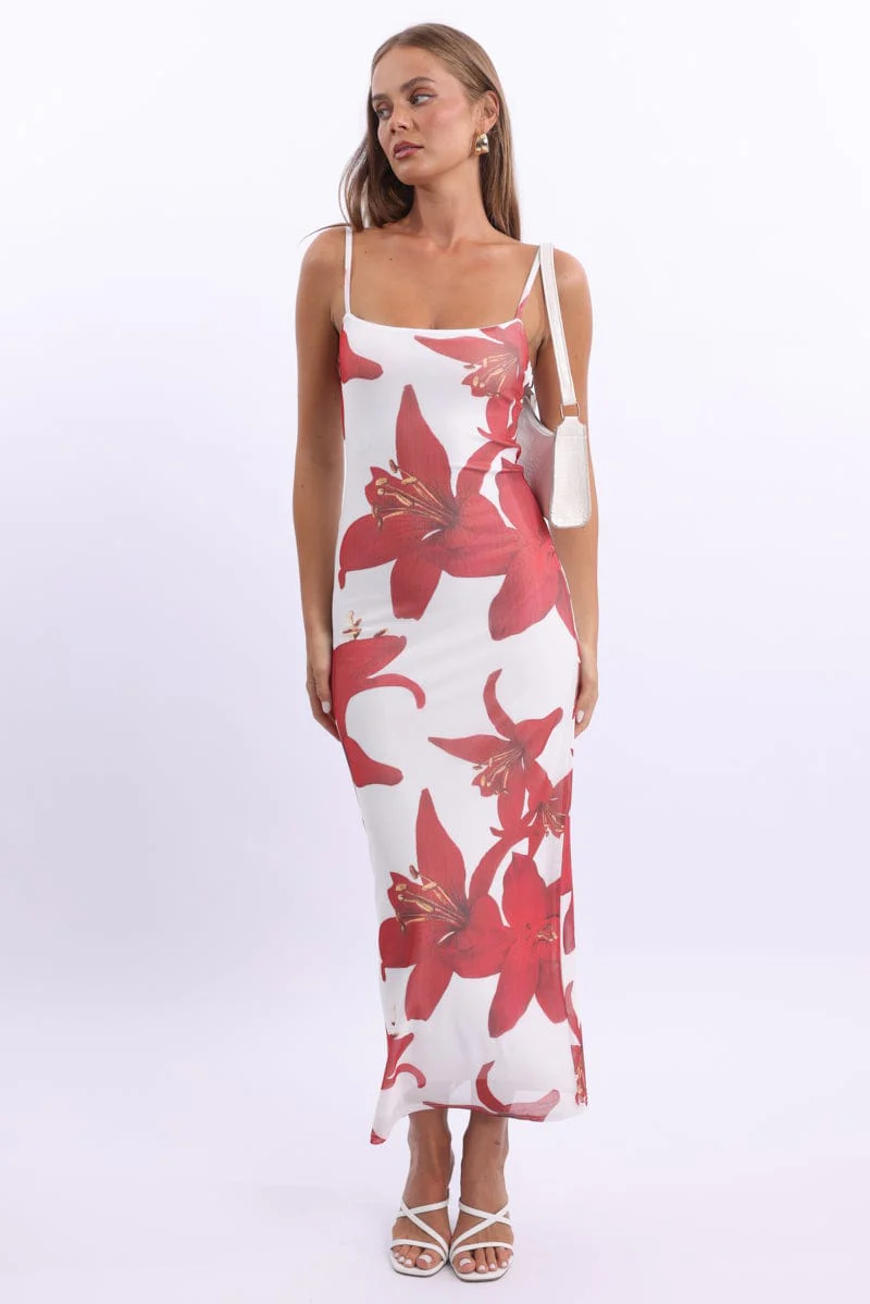White Floral Bodycon Dress Maxi Mesh
