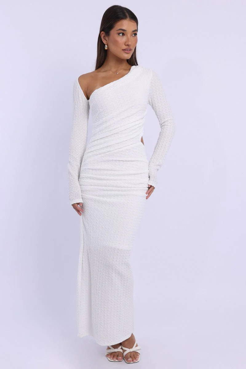 White Bodycon Dress Textured Midi