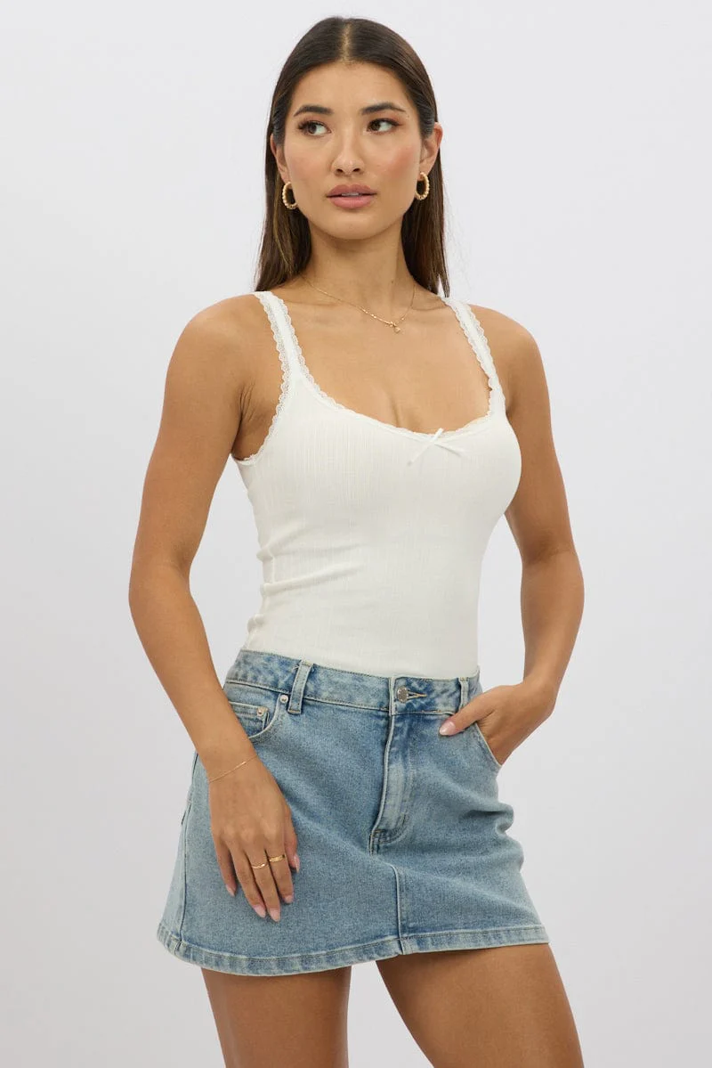 White Sleeveless Tank Top Rib
