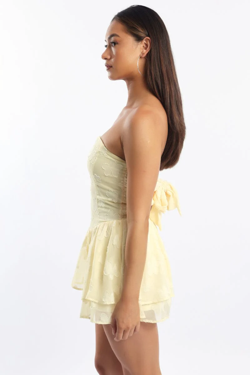 Yellow Strapless Playsuit Burn Out