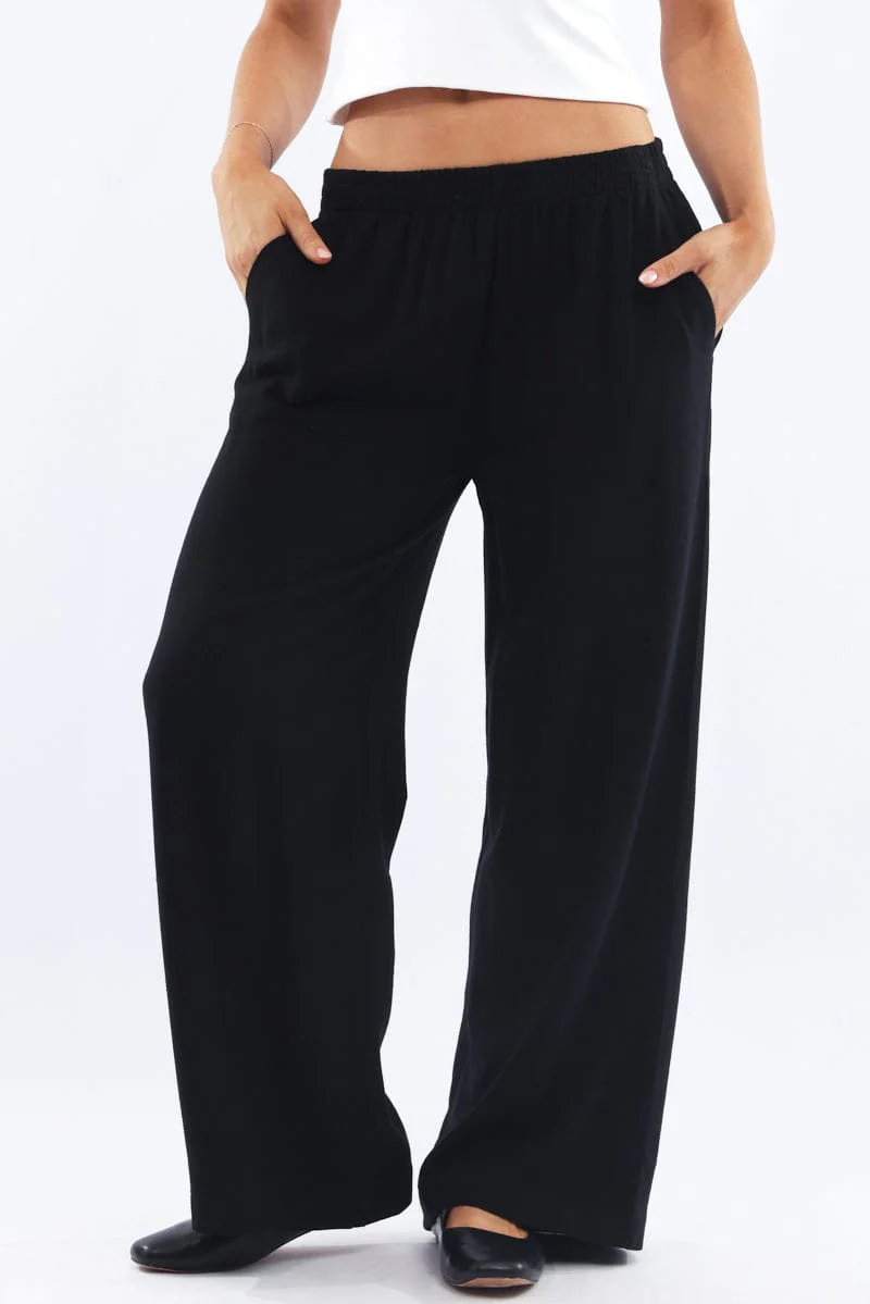 Black Wide Leg Pants Elasticated Waist