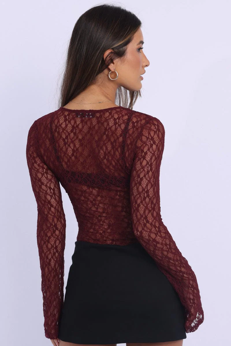 Red Lace Top Long Sleeve