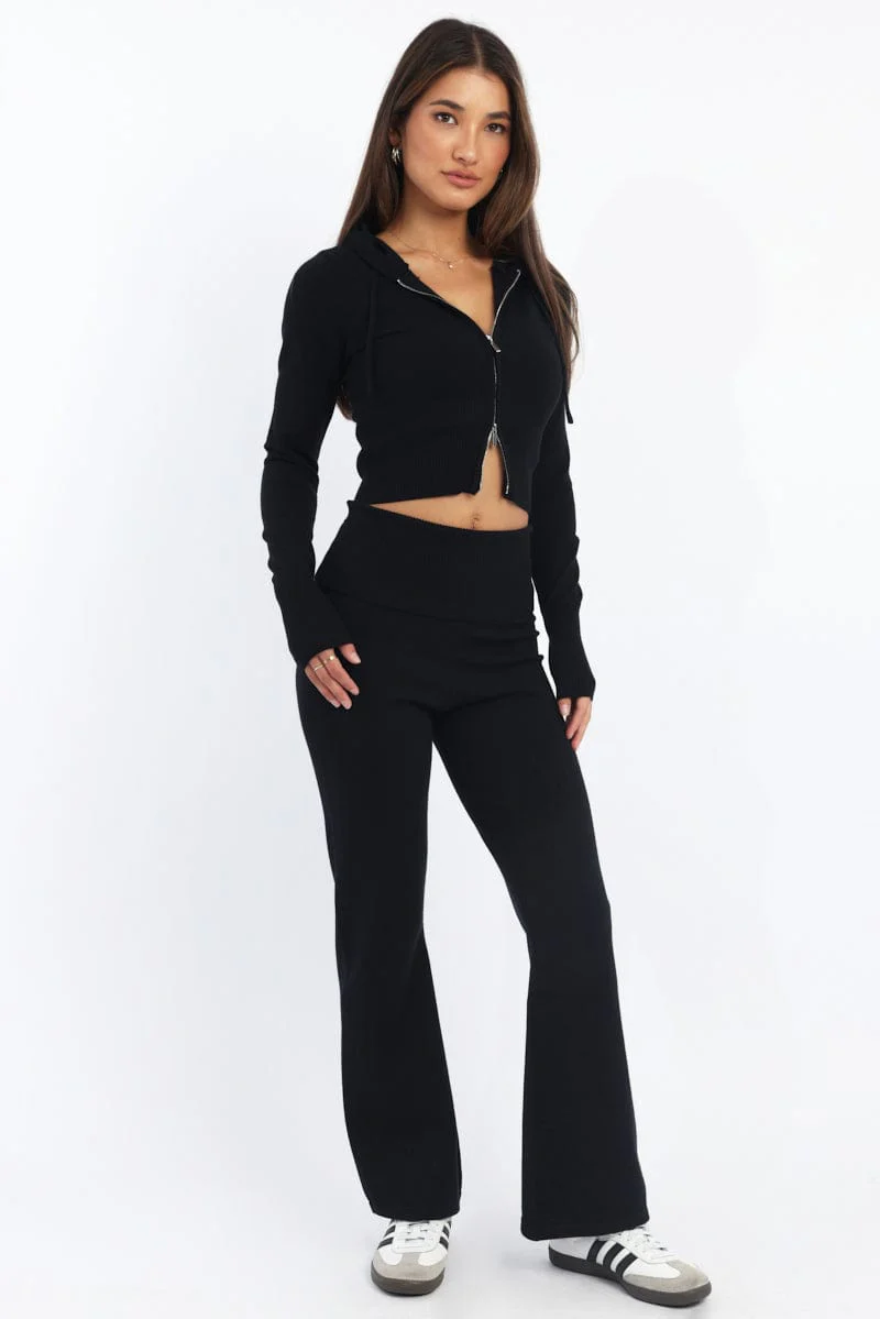 Black Hooded Knit Cardigan