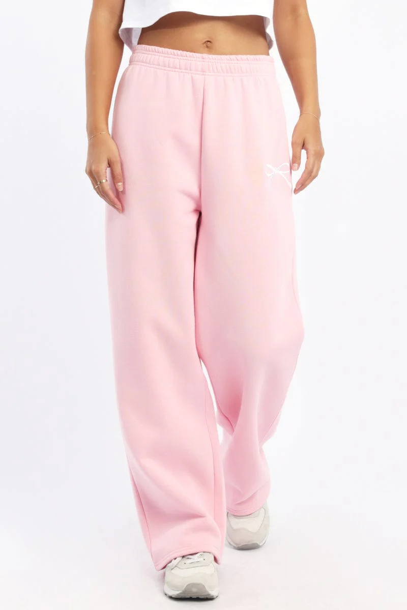 Pink Track Pants Wide Leg