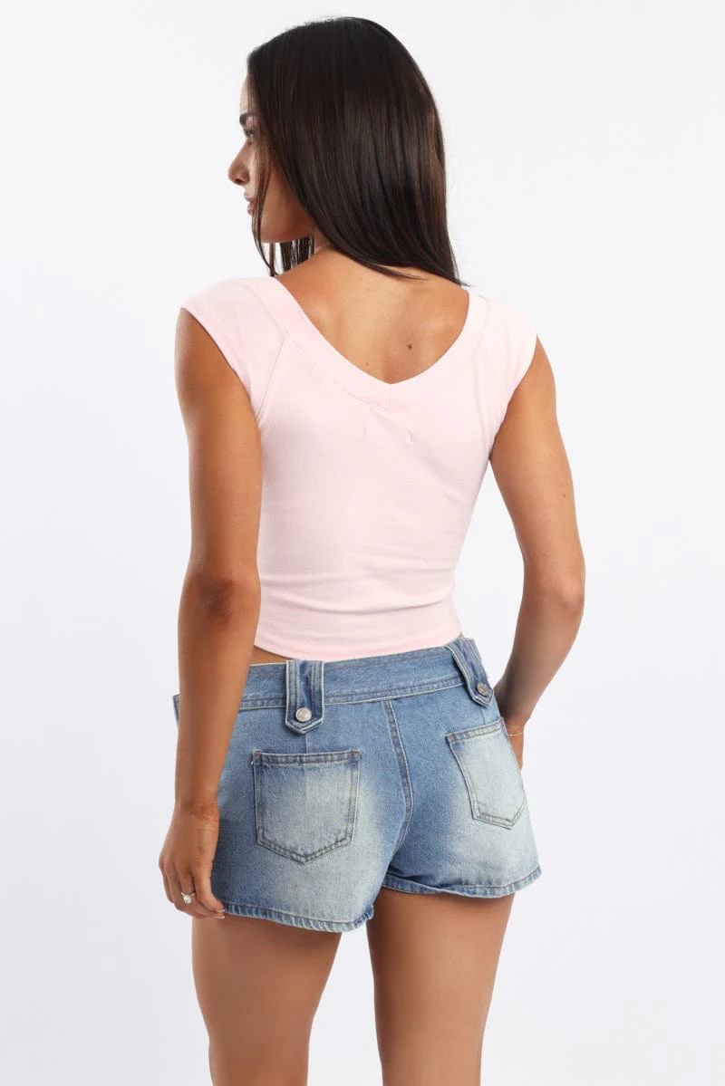 Pink T-Shirt Short Sleeve V-Neck