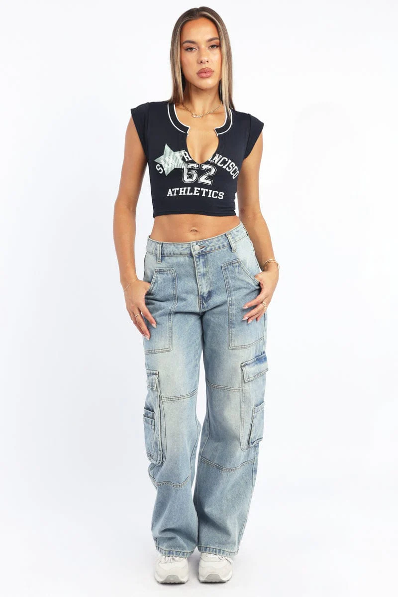 Black Graphic Tee Short Sleeve Crop