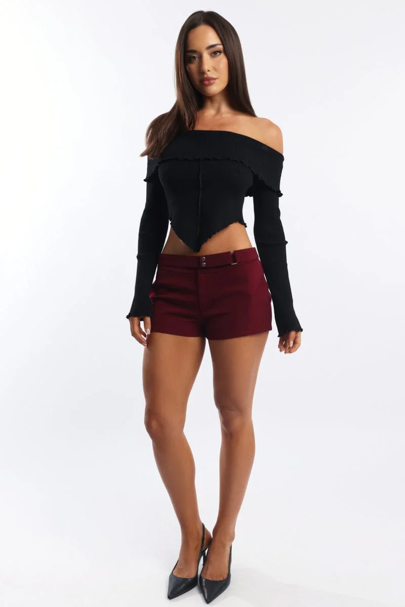 Black Bardot Knit Top Long Sleeve Open Front