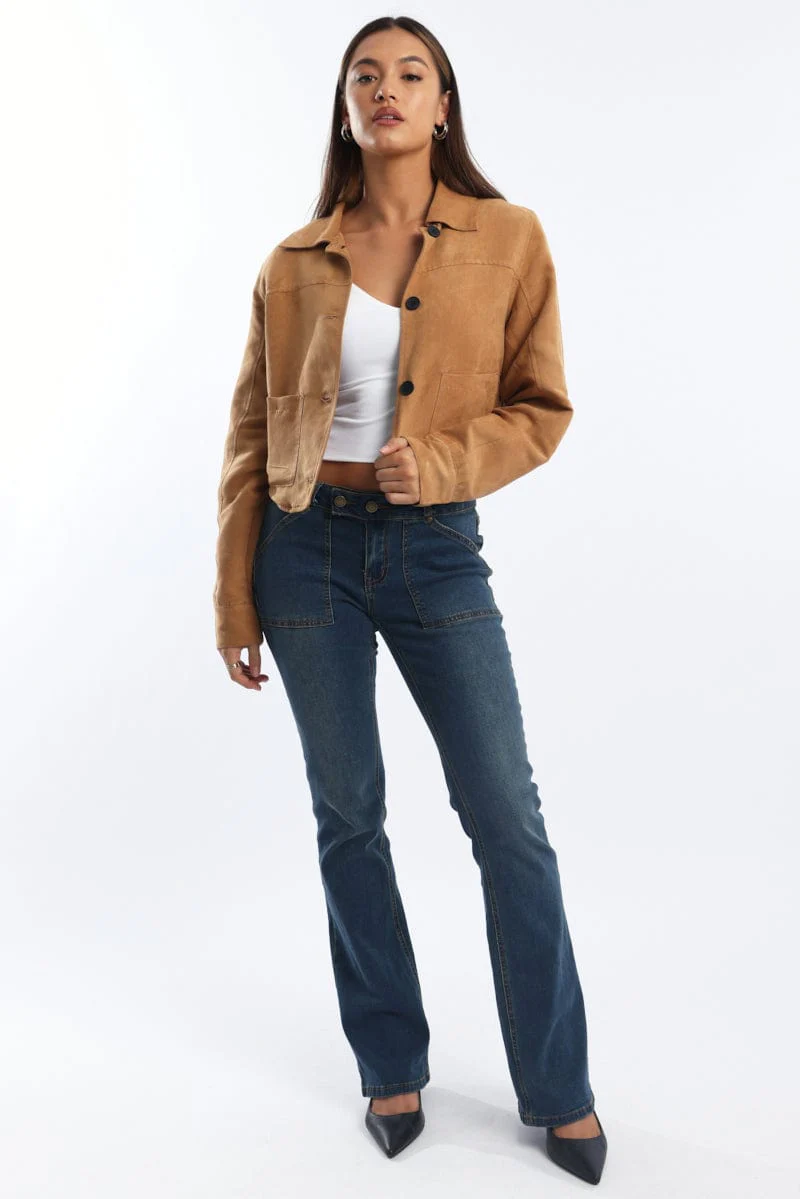 Beige Crop Jacket Suede