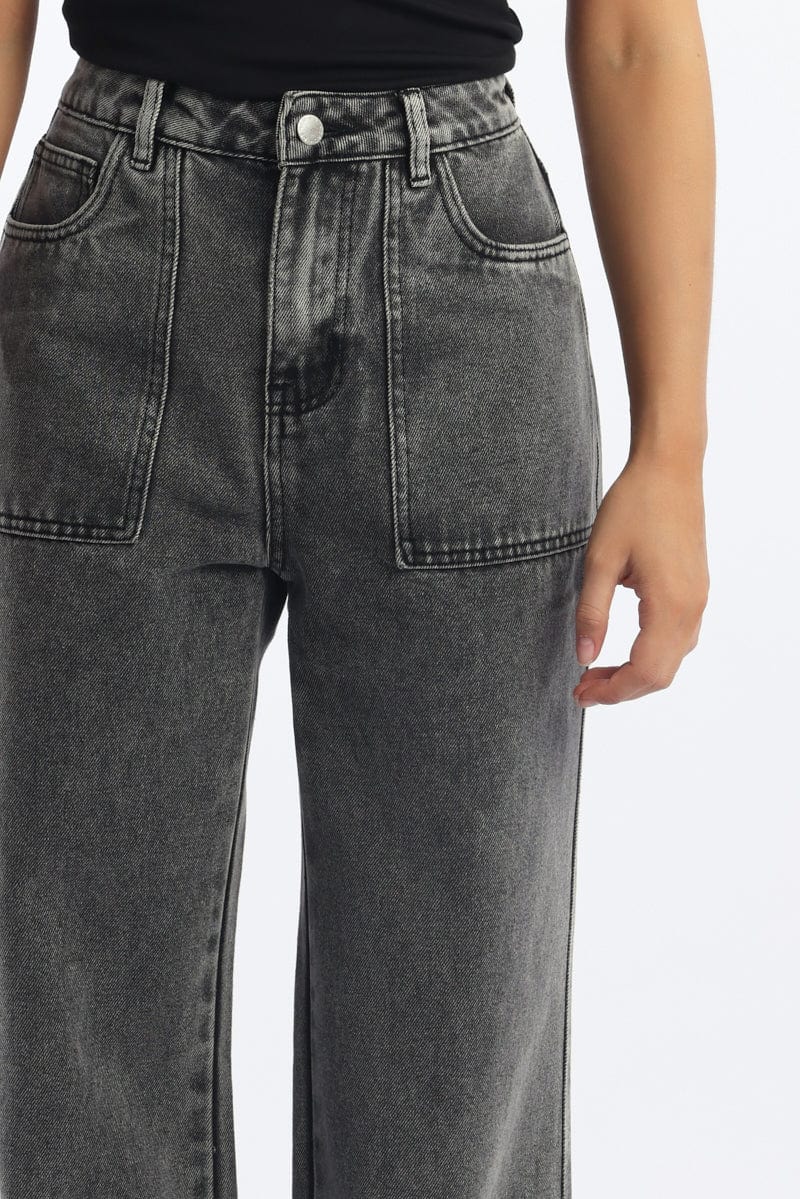 Grey Baggy Jeans Mid Rise