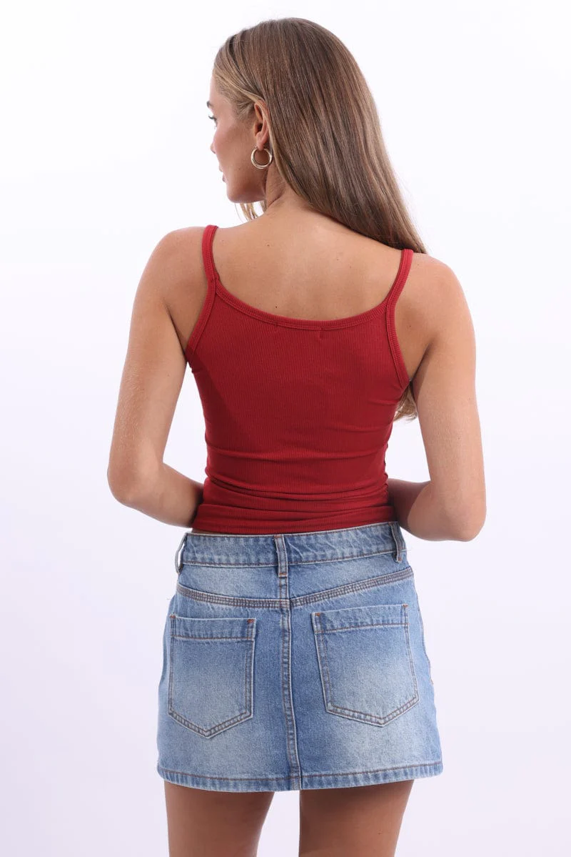 Red Tank Top Sleeveless Rib