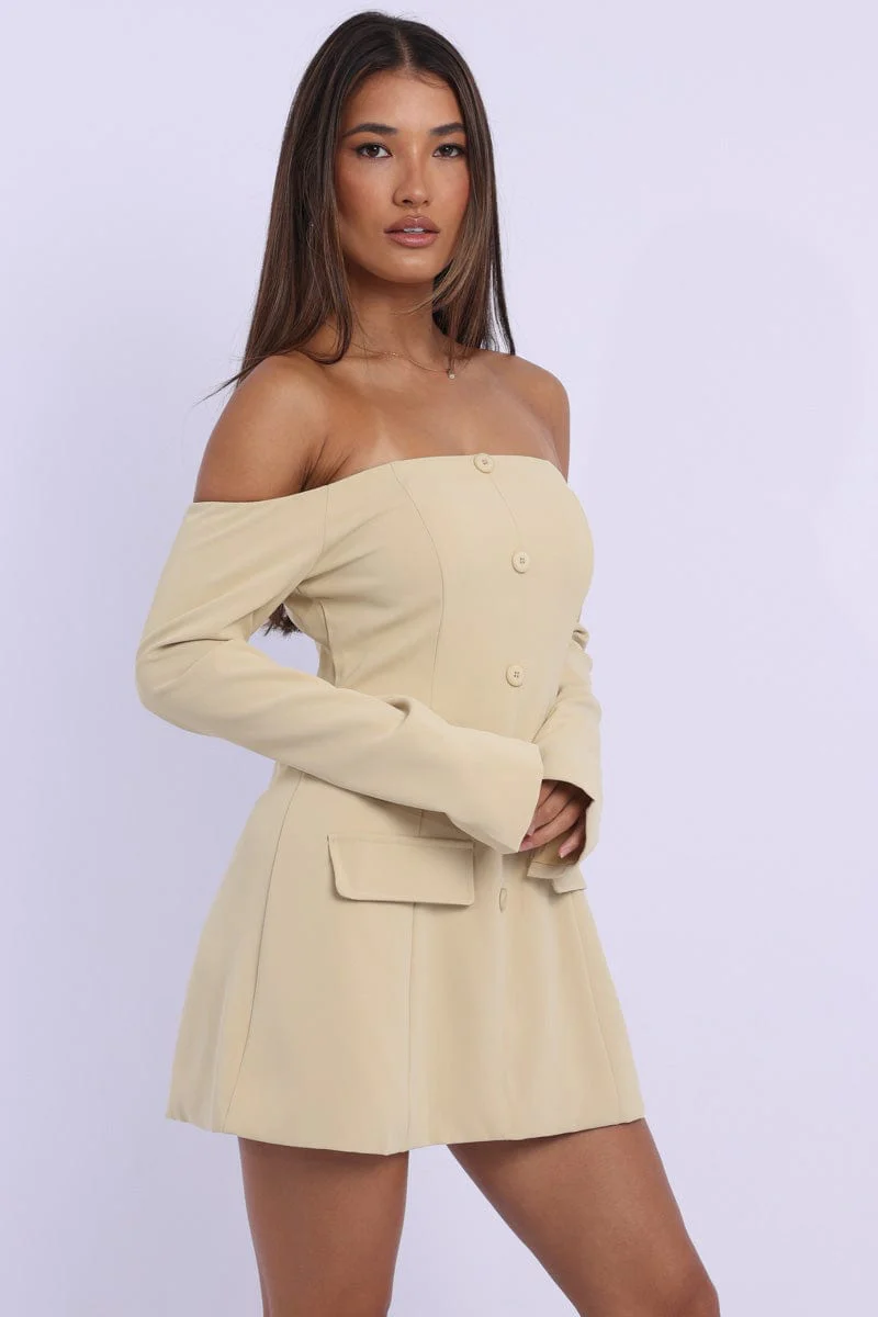 Yellow Off Shoulder Mini Dress Long Sleeve