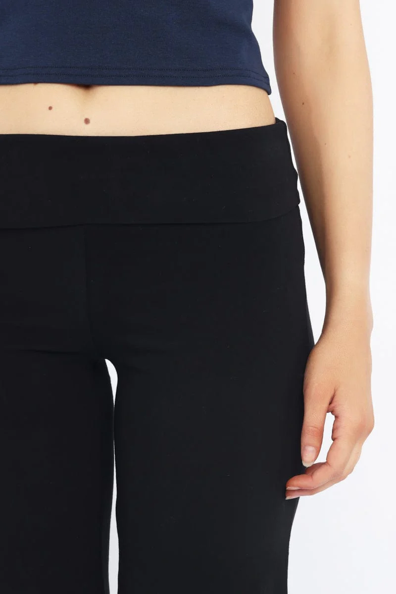 Black Wide Leg Pants Folded Waist Jersey