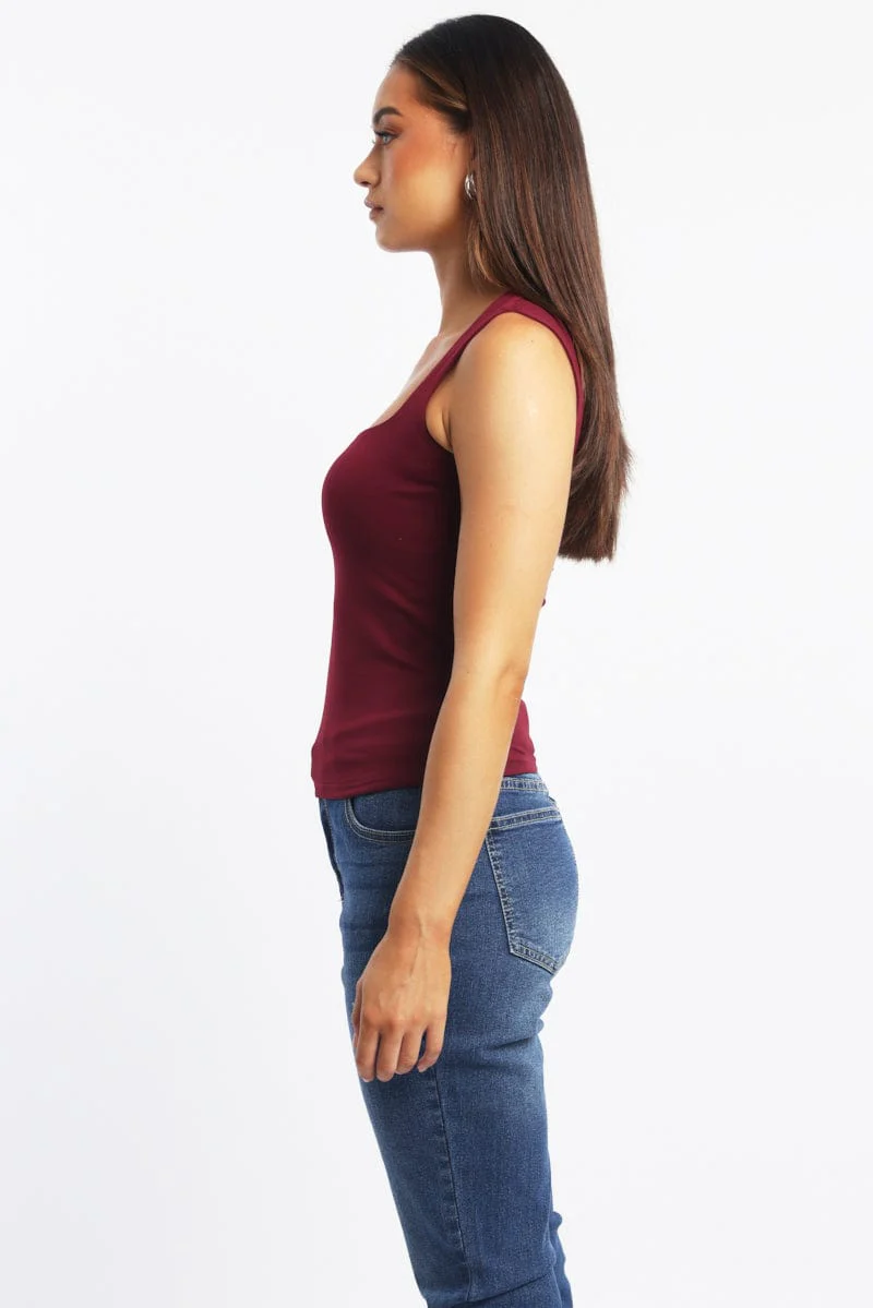 Red Supersoft Tank Top Square Neck Double Layered