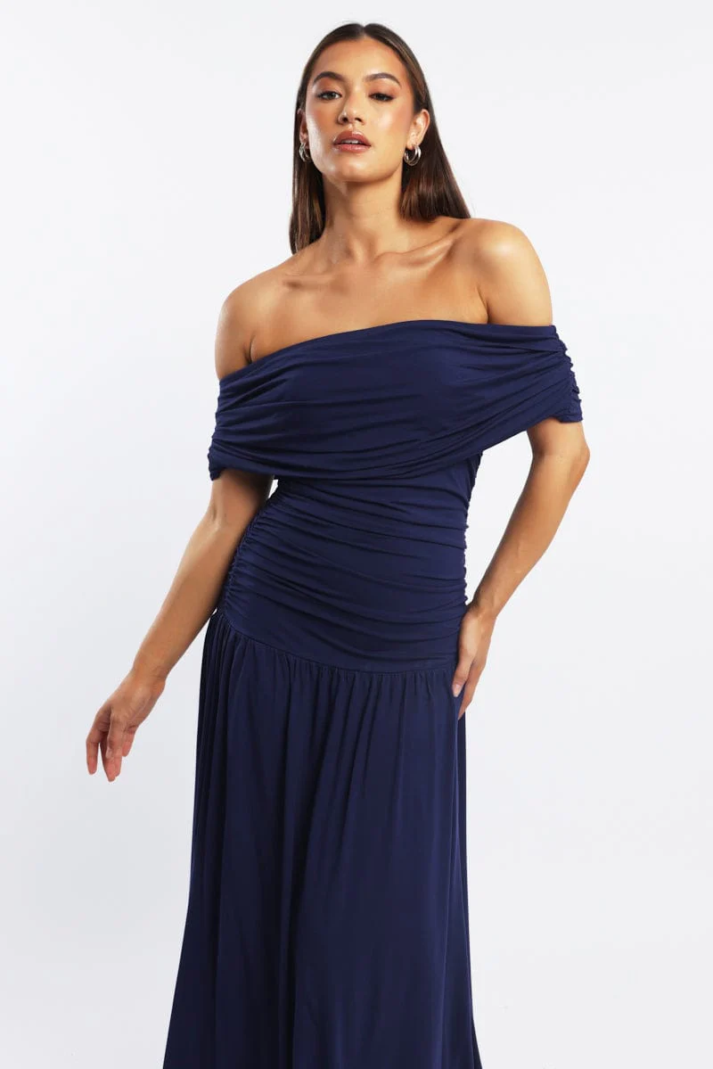Blue Off Shoulder Maxi Dress