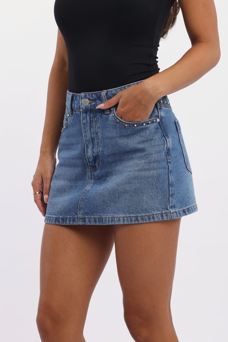 Denim Mini Skirt Mid Rise Regular Fit