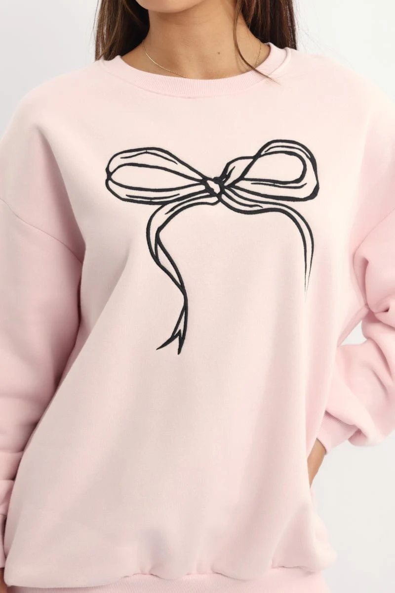 Pink Graphic Sweater Long Sleeve
