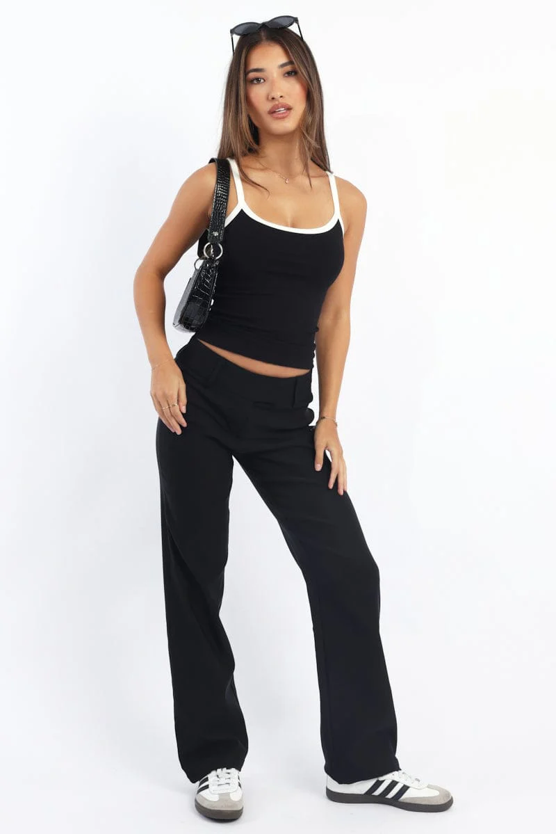Black Straight Fit Low Rise Pants