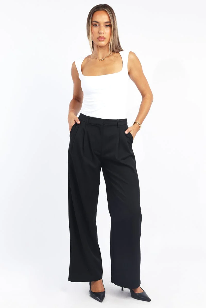 Black Wide Leg Pants High Rise