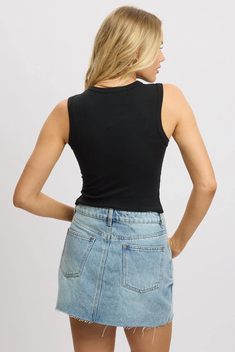 Black Button Front Top Sleeveless