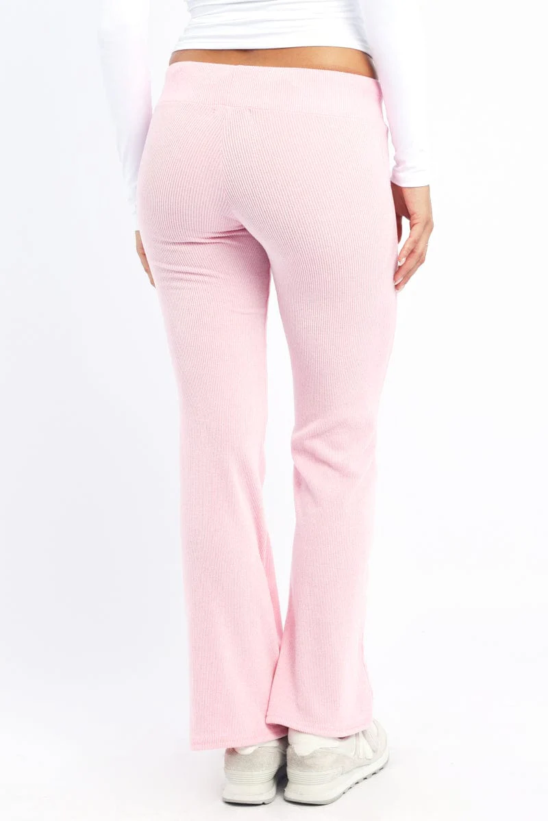Pink Flare Leg Pants Elasticated Waist