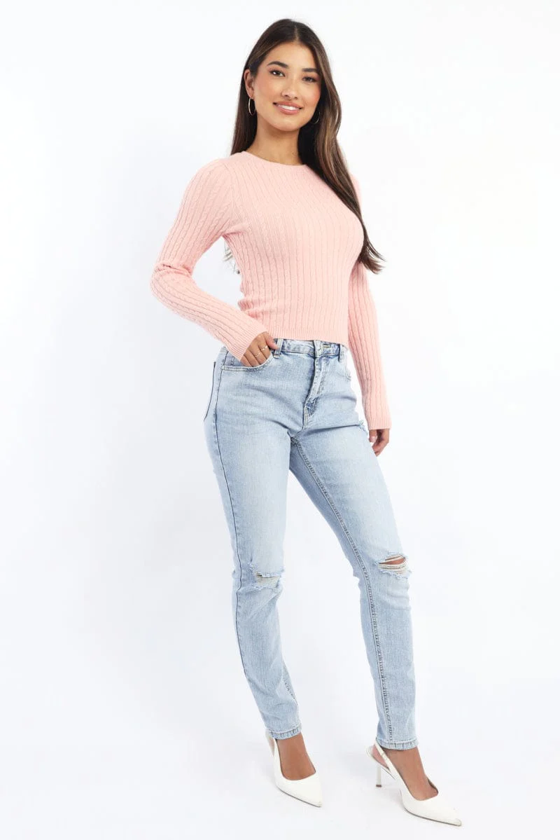 Peach Cable Knit Top Long Sleeve