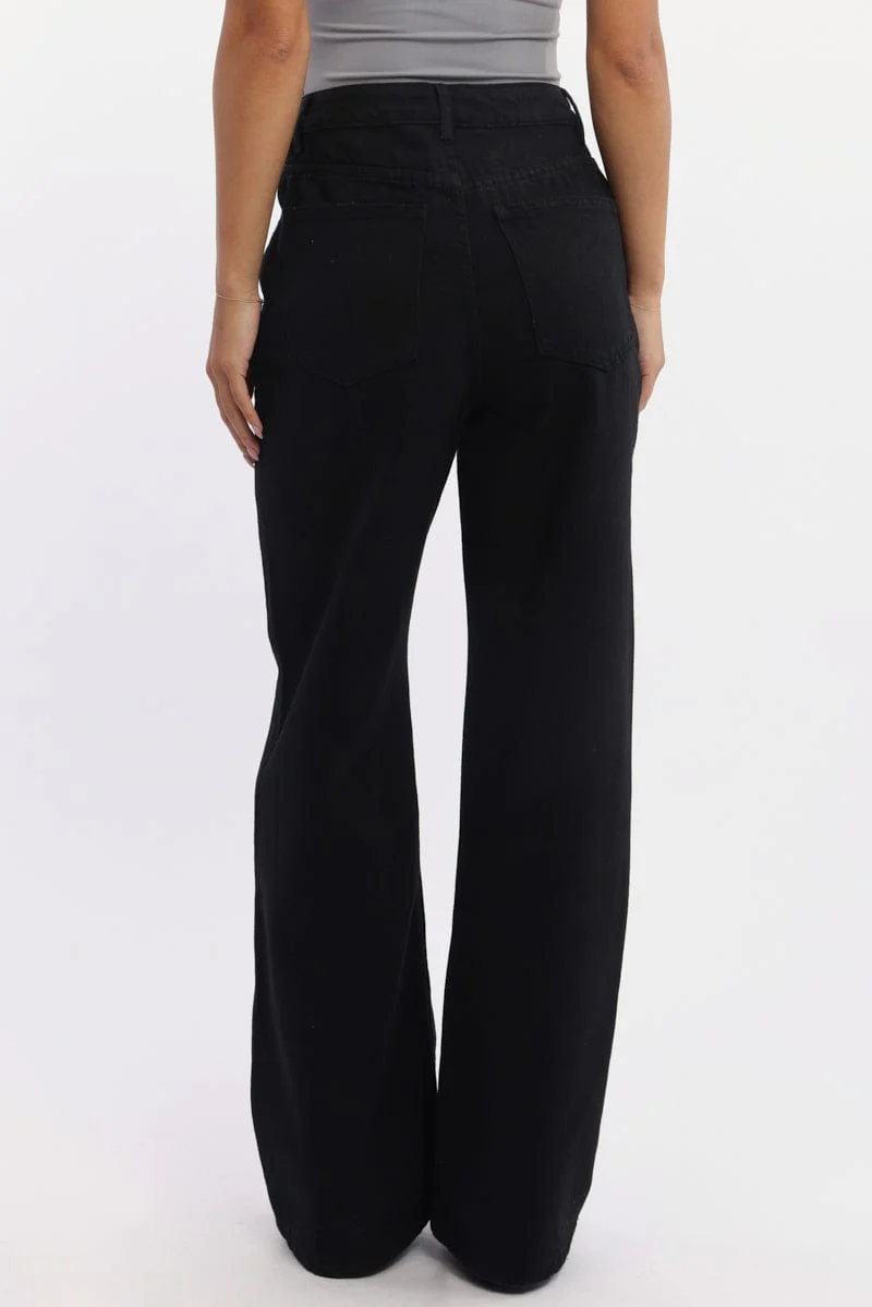 Black Wide Leg Jeans Mid Rise