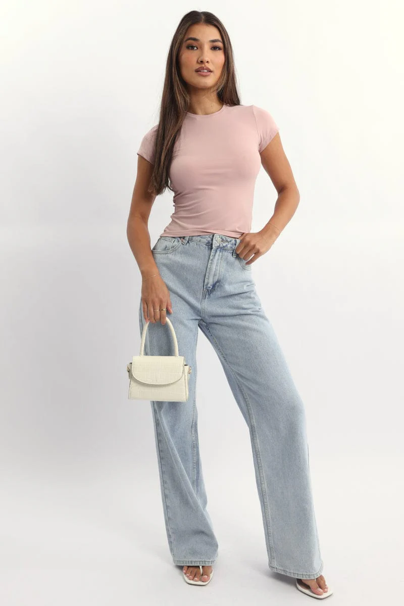 Pink T-Shirt Short Sleeve Crew Neck Long Line