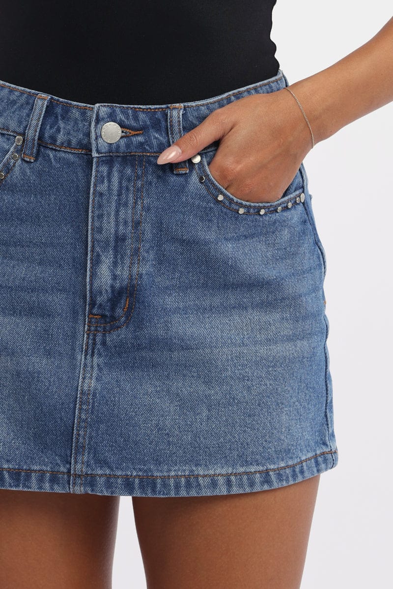 Denim Mini Skirt Mid Rise Regular Fit