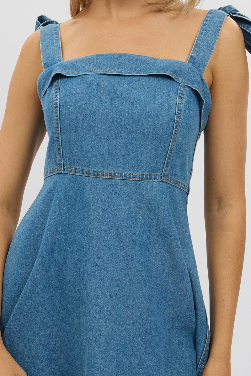 Blue Fit And Flare Dress Mini