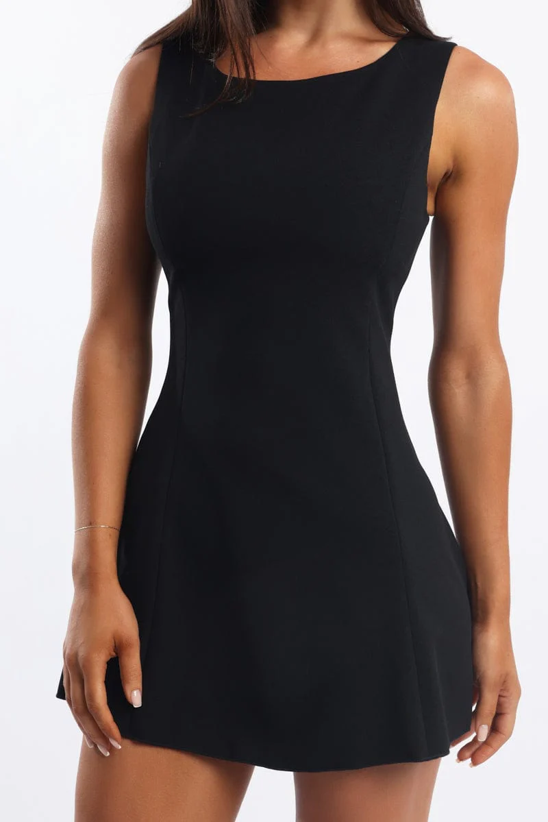 Black Mini Dress Boat Neck