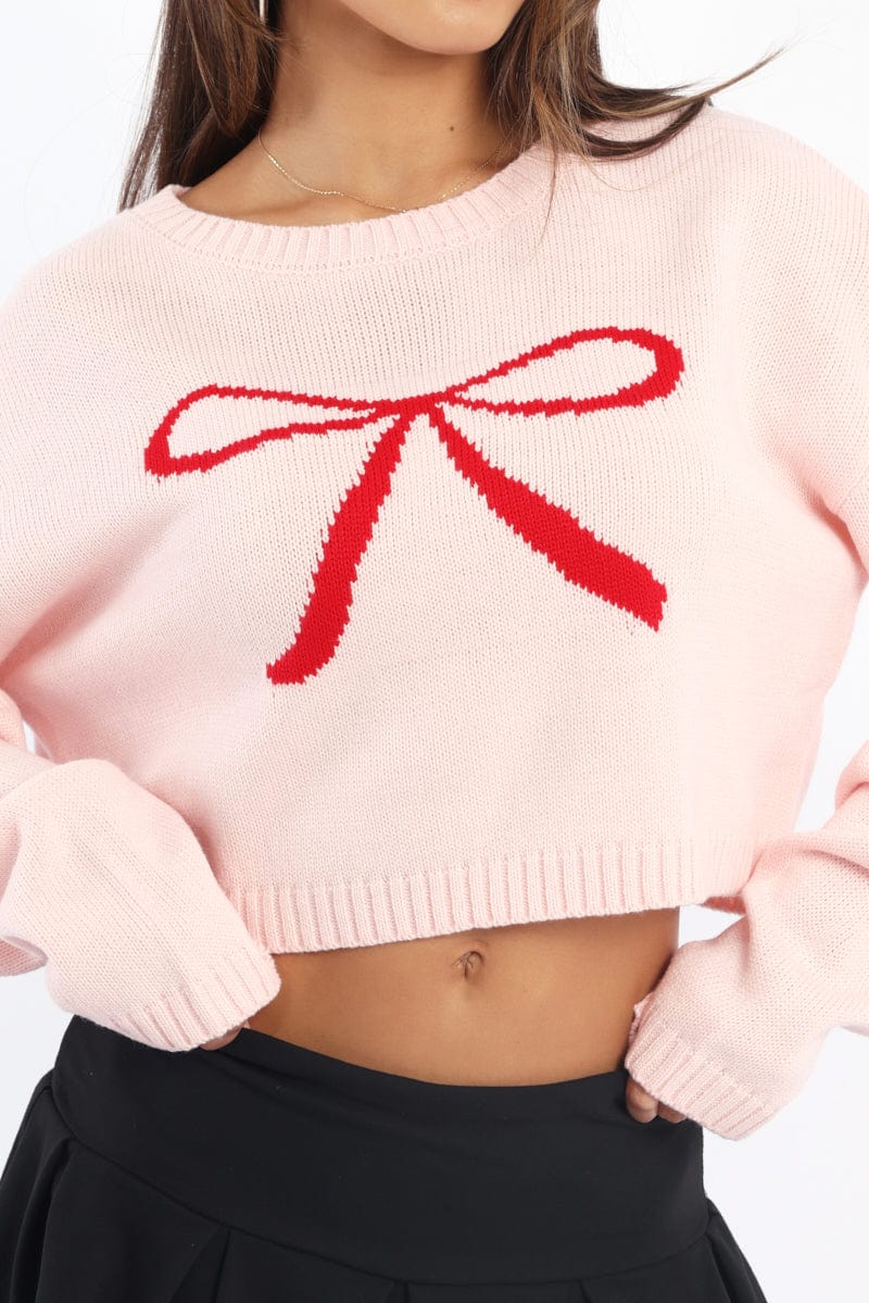 Pink Knit Jumper Long Sleeve Crew Neck