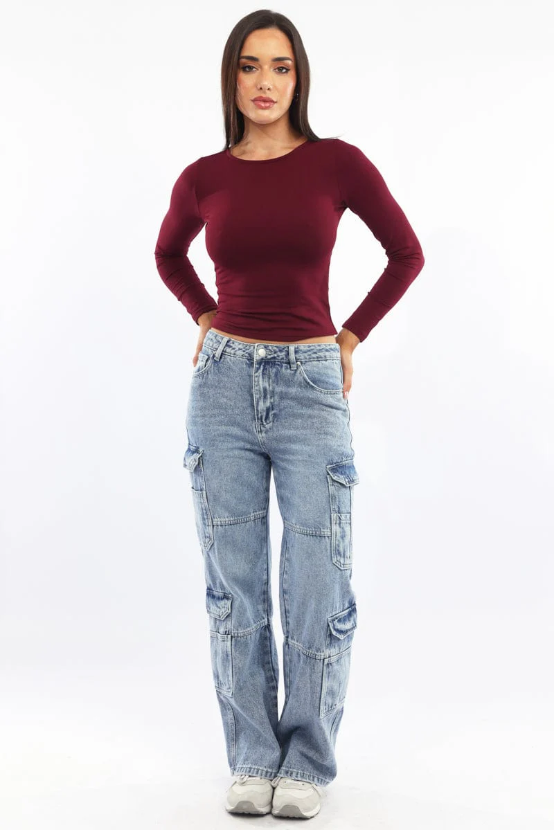 Denim Cargo Jeans Mid rise