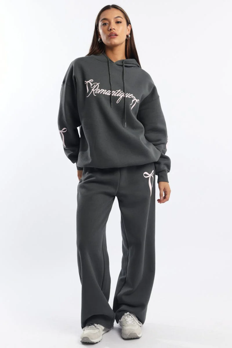 Grey Graphic Hoodie Sweater Long Sleeve