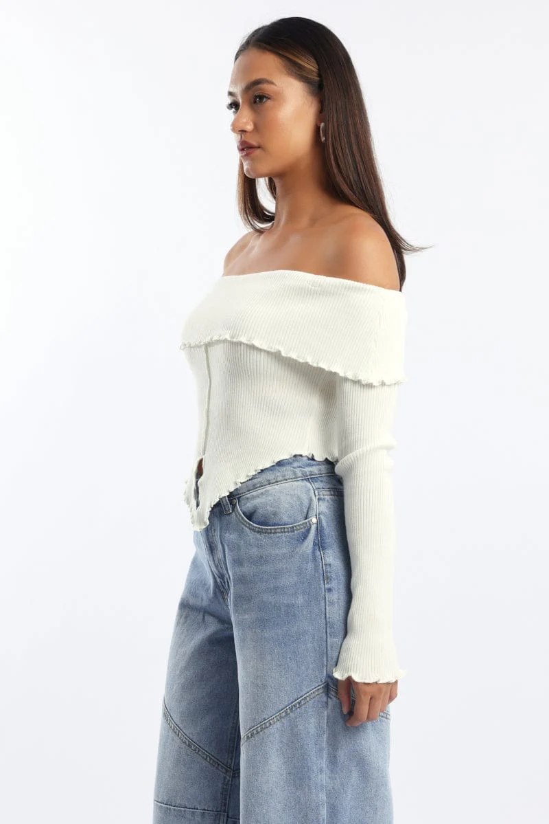 White Bardot Knit Top Long Sleeve Open Front